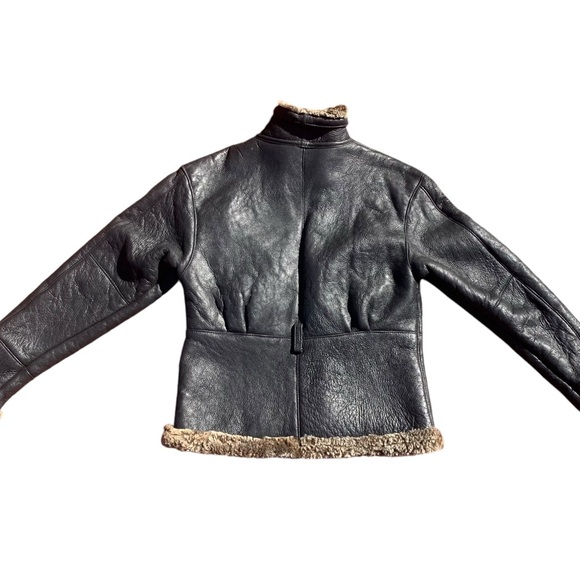 Vintage Shearling Black Leather Bomber Jacket - Picture 3 of 10